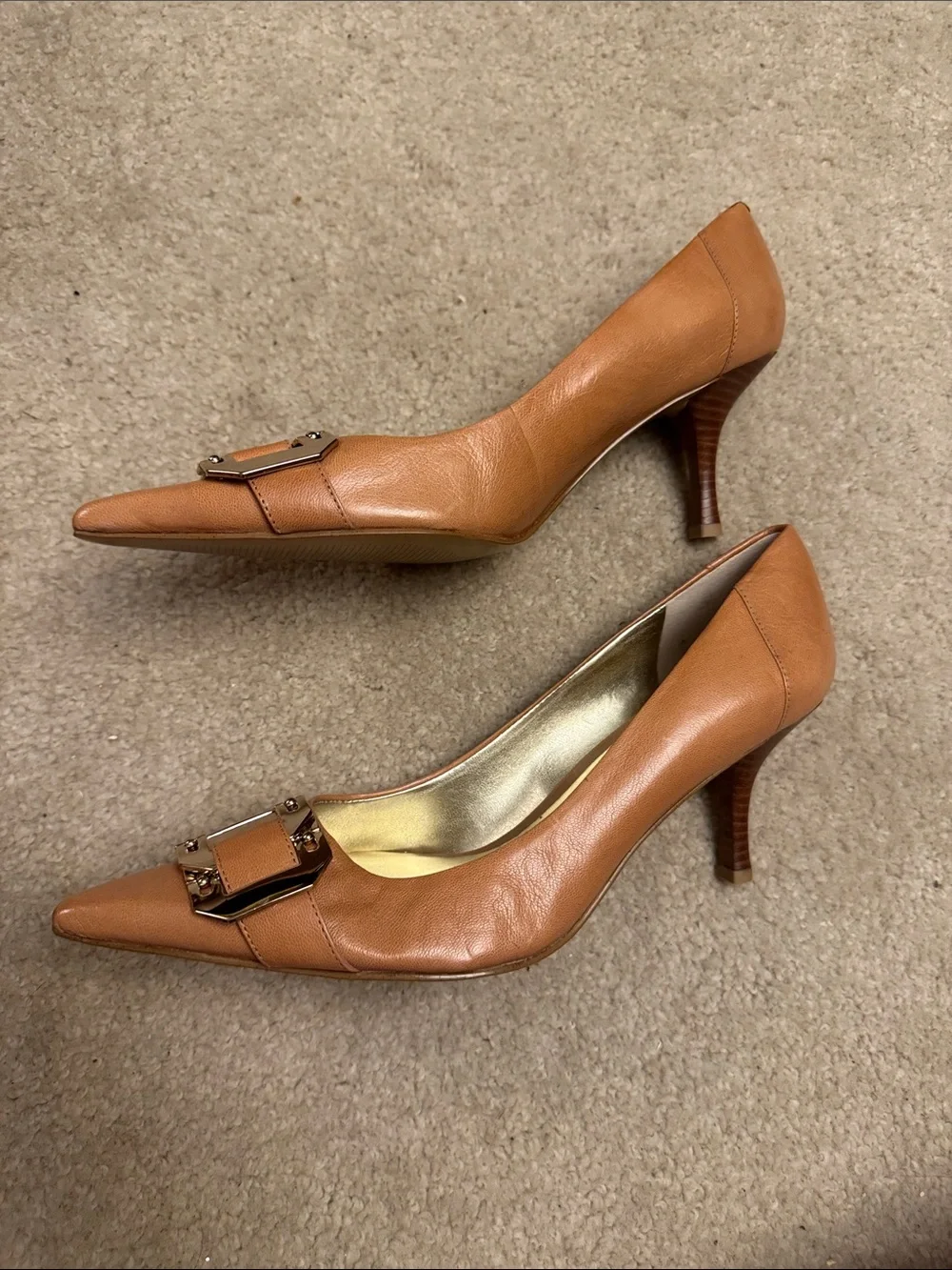 Nine West Cognac Pointed-Toe Buckle Pumps